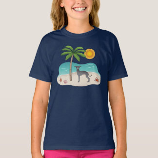 Blue Italian Greyhound At Tropical Summer Beach T-Shirt