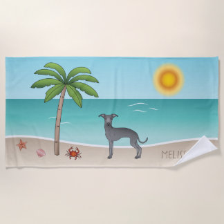 Blue Italian Greyhound At Tropical Summer Beach - Towel