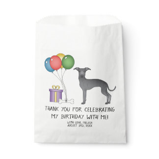 Blue Italian Greyhound Cartoon Dog Birthday Favor Bag