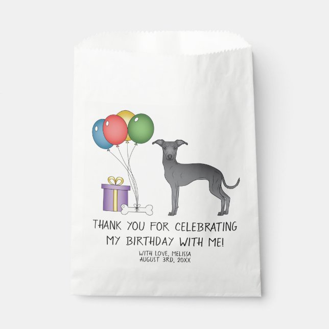 Blue Italian Greyhound Cartoon Dog Birthday Favor Bag (Front)