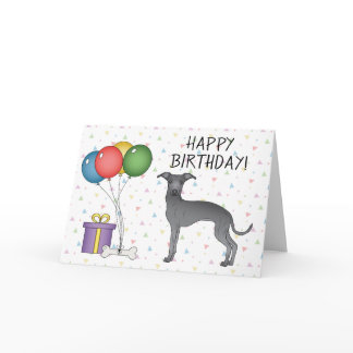Blue Italian Greyhound Cartoon Dog Happy Birthday Card