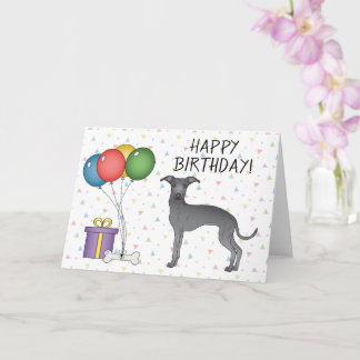 Blue Italian Greyhound Cartoon Dog Happy Birthday Card