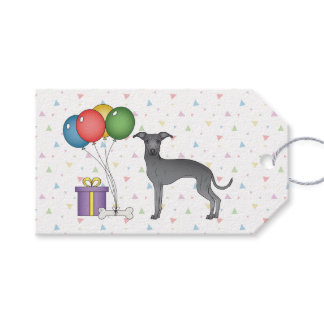 Blue Italian Greyhound Cartoon Dog Happy Birthday Gift Tags