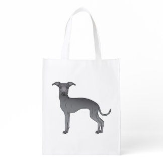 Blue Italian Greyhound Cartoon Dog Illustration Grocery Bag