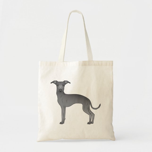 Blue Italian Greyhound Cartoon Dog Illustration Tote Bag (Front)