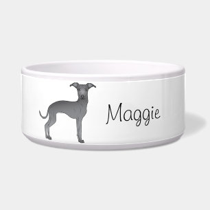 Blue Italian Greyhound Cartoon Dog With A Name Bowl