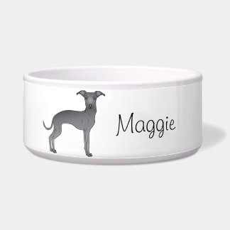 Blue Italian Greyhound Cartoon Dog With A Name Bowl