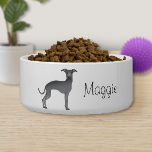 Blue Italian Greyhound Cartoon Dog With A Name Bowl