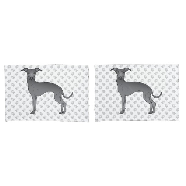 Blue Italian Greyhound Cartoon Dog With Paws Pillow Case (Front-Set)