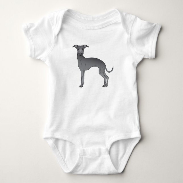 Blue Italian Greyhound Cute Cartoon Dog Design Baby Bodysuit (Front)