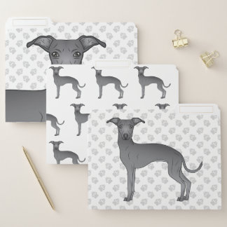 Blue Italian Greyhound Cute Cartoon Dog File Folder