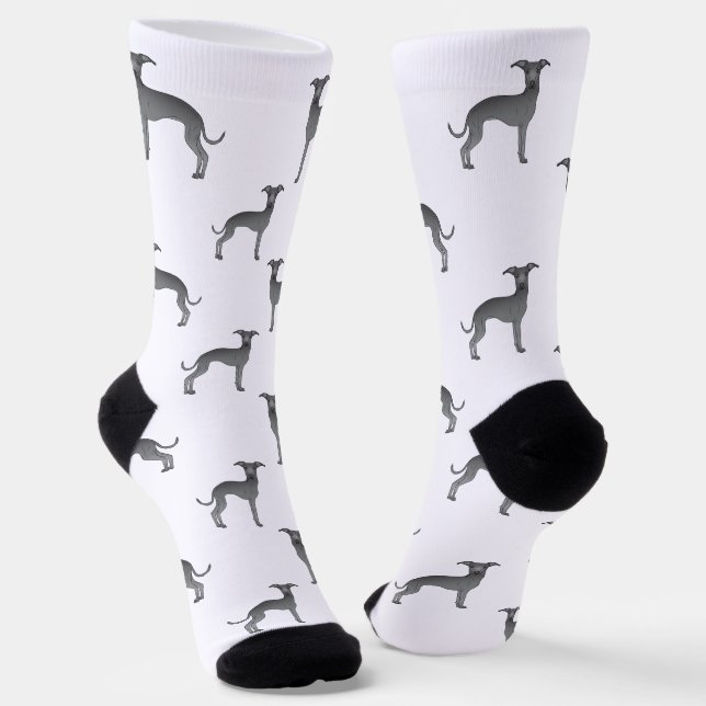 Blue Italian Greyhound Cute Cartoon Dog Pattern Socks (Angled)