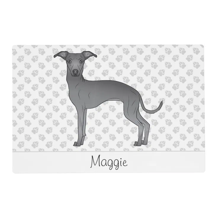 Blue Italian Greyhound Cute Cartoon Dog With Name Placemat | Zazzle