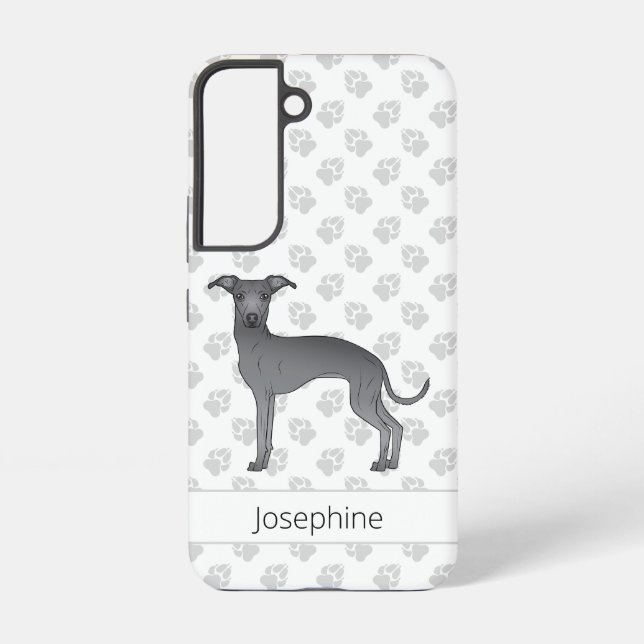 Blue Italian Greyhound Cute Cartoon Dog With Name Samsung Galaxy Case (Back)