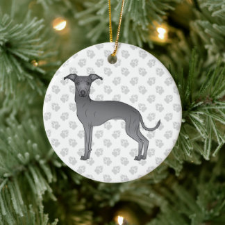 Blue Italian Greyhound Cute Cartoon Dog With Paws Ceramic Ornament