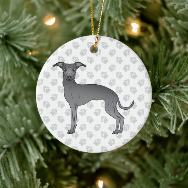 Blue Italian Greyhound Cute Cartoon Dog With Paws Ceramic Ornament (Tree)
