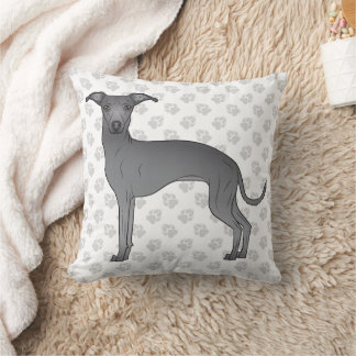 Blue Italian Greyhound Cute Cartoon Dog With Paws Throw Pillow