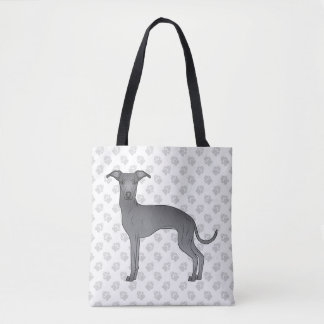 Blue Italian Greyhound Cute Cartoon Dog With Paws Tote Bag