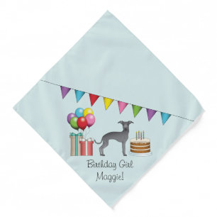 Blue Italian Greyhound Cute Dog Colorful Birthday Bandana