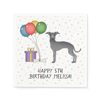 Blue Italian Greyhound Cute Dog - Happy Birthday Napkins
