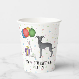 Blue Italian Greyhound Cute Dog - Happy Birthday Paper Cups