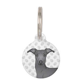 Blue Italian Greyhound Cute Dog Head Illustration Pet ID Tag