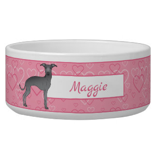 Blue Italian Greyhound Cute Dog On Pink Hearts Bowl
