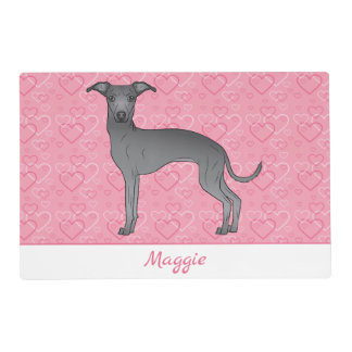 Blue Italian Greyhound Cute Dog On Pink Hearts Placemat