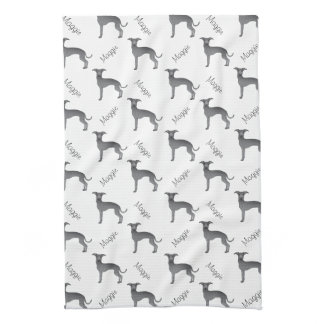 Blue Italian Greyhound Cute Dog Pattern With Name Kitchen Towel