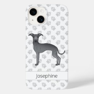 Blue Italian Greyhound Cute Dog With Custom Name Case-Mate iPhone 14 Case