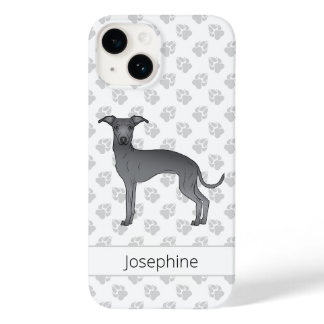 Blue Italian Greyhound Cute Dog With Custom Name Case-Mate iPhone 14 Case