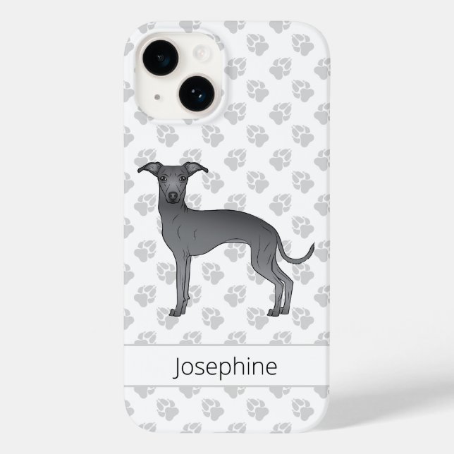 Blue Italian Greyhound Cute Dog With Custom Name Case-Mate iPhone Case (Back)