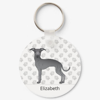 Blue Italian Greyhound Cute Dog With Custom Name Keychain