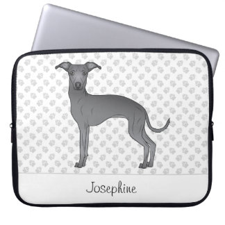 Blue Italian Greyhound Cute Dog With Custom Name Laptop Sleeve