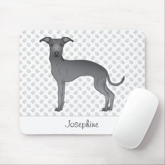Blue Italian Greyhound Cute Dog With Custom Name Mouse Pad
