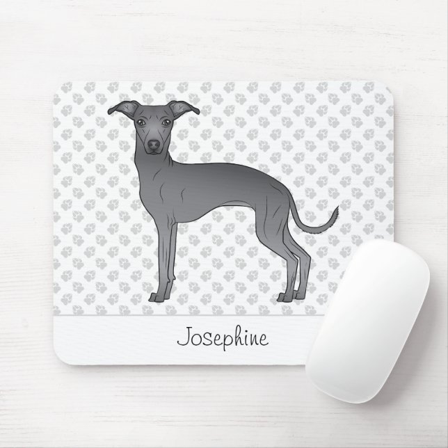 Blue Italian Greyhound Cute Dog With Custom Name Mouse Pad (With Mouse)