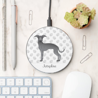 Blue Italian Greyhound Cute Dog With Custom Name Wireless Charger