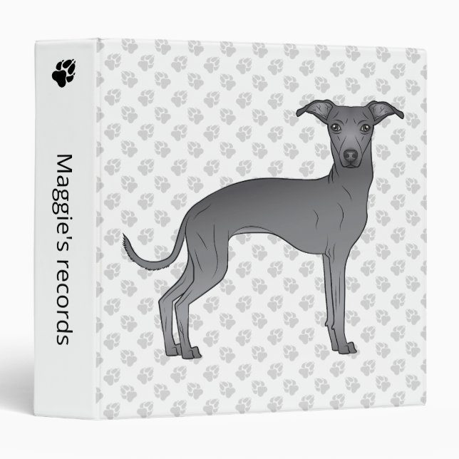 Blue Italian Greyhound Cute Dog With Custom Text 3 Ring Binder (Front/Spine)