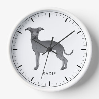 Blue Italian Greyhound Cute Dog With Custom Text Clock
