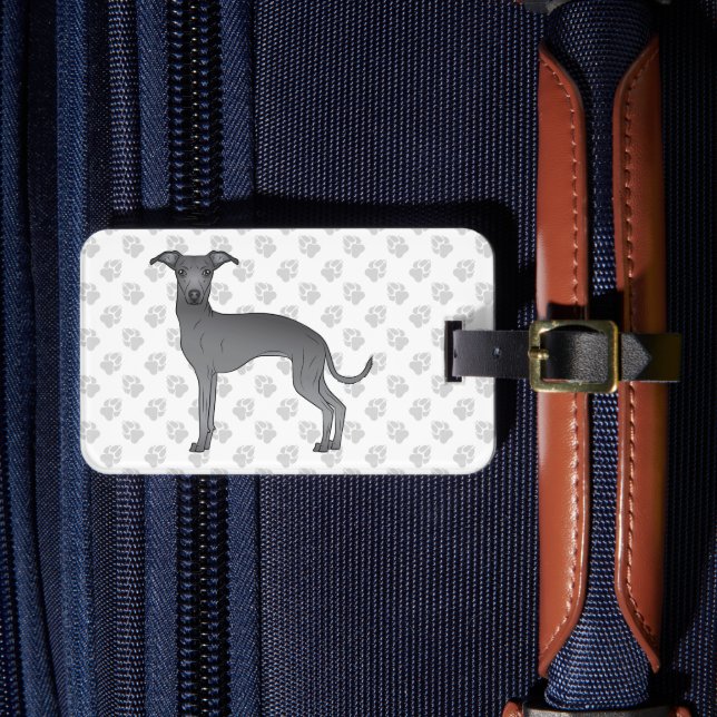 Blue Italian Greyhound Cute Dog With Custom Text Luggage Tag (Front Insitu 4)