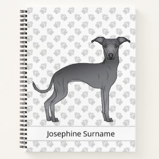 Blue Italian Greyhound Cute Dog With Custom Text Notebook