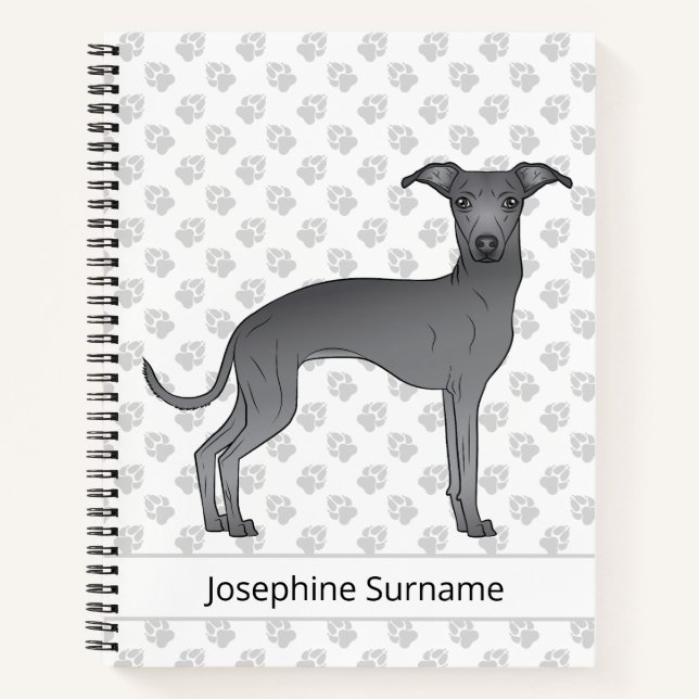 Blue Italian Greyhound Cute Dog With Custom Text Notebook (Front)