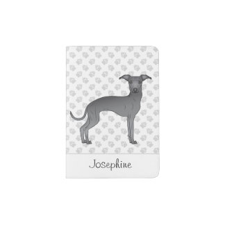Blue Italian Greyhound Cute Dog With Custom Text Passport Holder