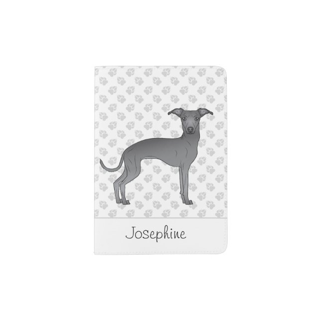 Blue Italian Greyhound Cute Dog With Custom Text Passport Holder (Front)