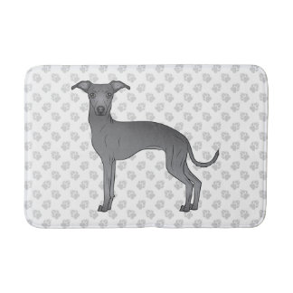 Blue Italian Greyhound Cute Dog With Paw Pattern Bath Mat