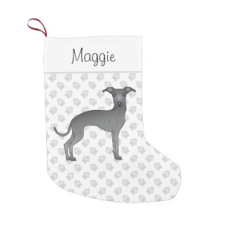 Blue Italian Greyhound Dog With Custom Name Small Christmas Stocking