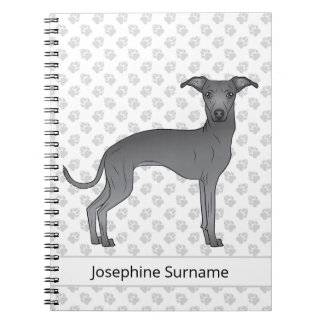 Blue Italian Greyhound Dog With Custom Text Notebook
