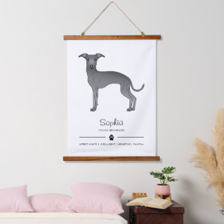 Blue Italian Greyhound With A Paw And Custom Text Hanging Tapestry