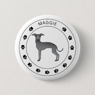 Blue Italian Greyhound With Paws And Custom Name Button