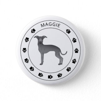 Blue Italian Greyhound With Paws And Custom Name Button